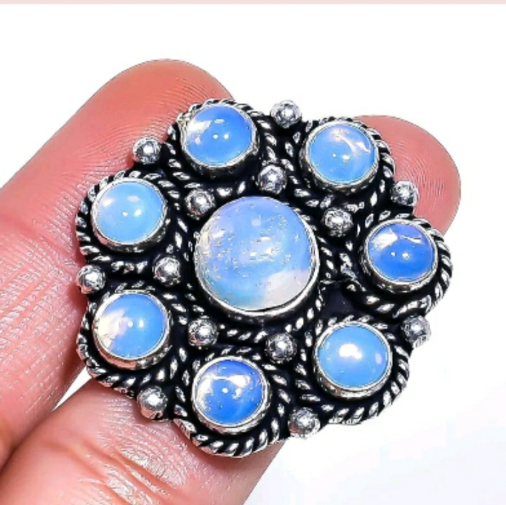 New Milky Opal Traditional Indian Adjustable Silver Ring.